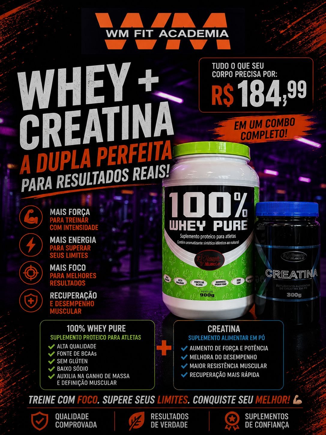 Promoção Whey+Creatina WM Fit Academia